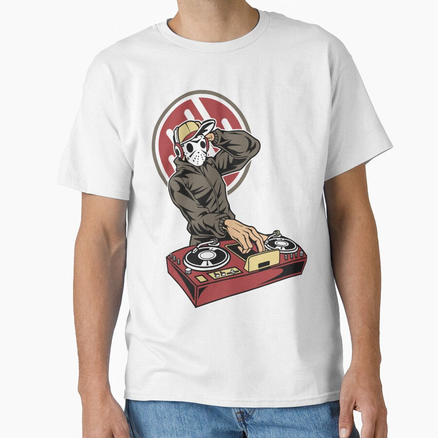 DJ in mask playing on mixer on white by coffeeapparel T-Shirts, Hoodie, Sweatshirt | BlankRebels.com (Image 1)