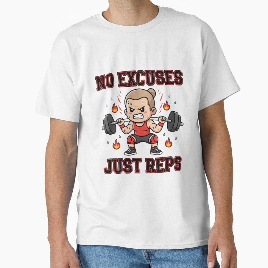 No Excuses Just Reps Gym Motivation Cartoon | Hardcore Fitness Workout Illustration for Digital Products by... (Image 1)