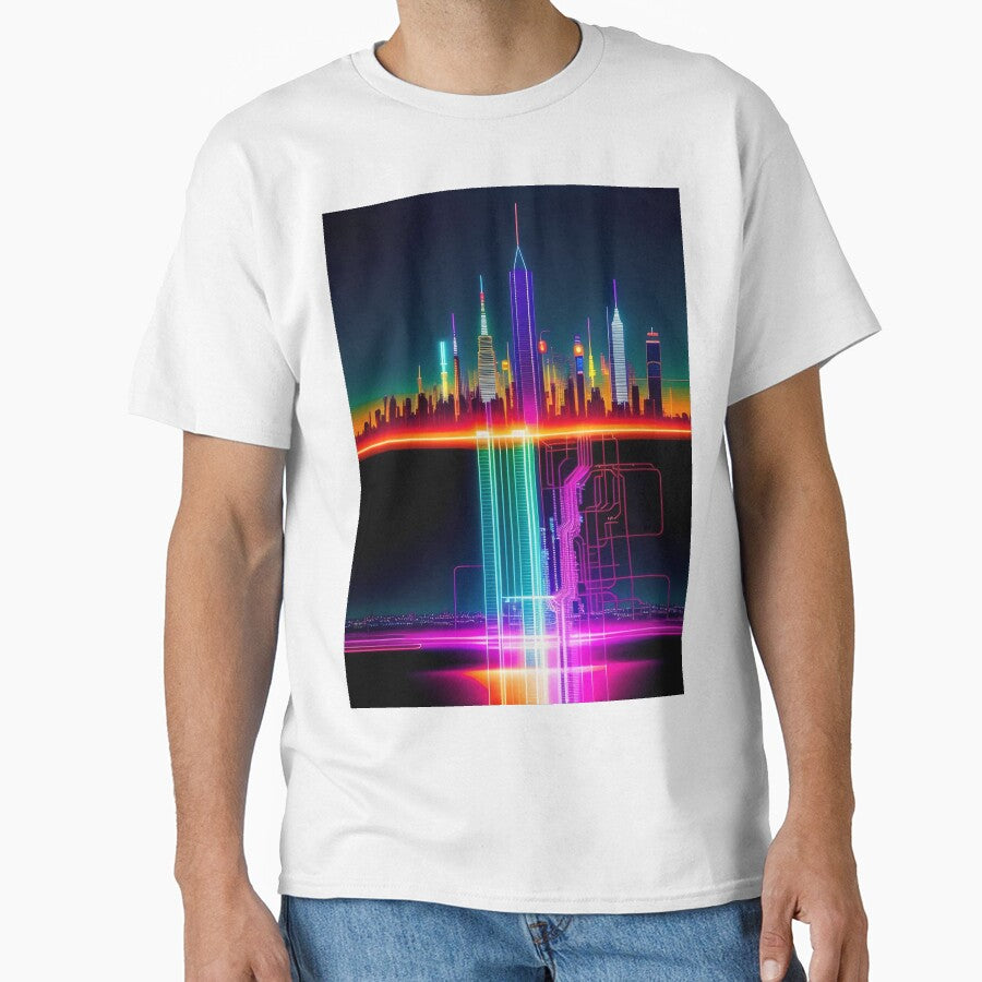 Urban Circuit Dreams - Abstract City Skyline Digital Art Print by Esterlane T-Shirts, Hoodie, Sweatshirt (Image 1)