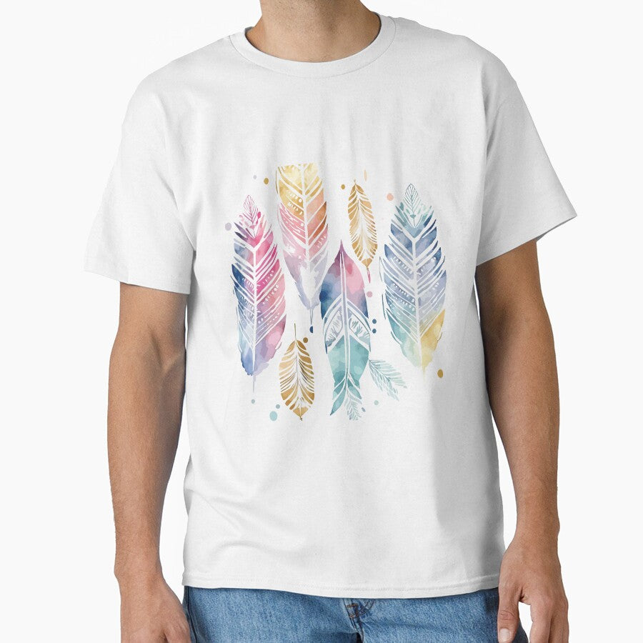 A Delicate Pastel Feathers Watercolor - Boho Chic Patterns by GVRDesign T-Shirts, Hoodie, Sweatshirt (Image 1)