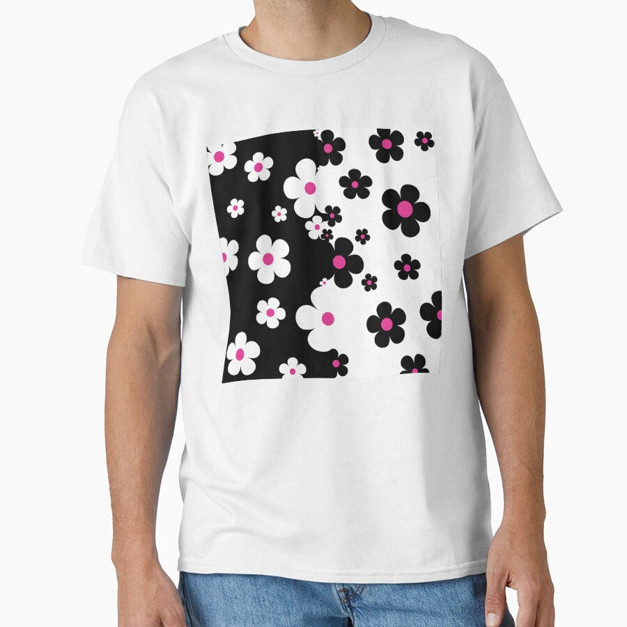 60's Retro Pop Small Flowers in Black, White and Pink by MellowCat