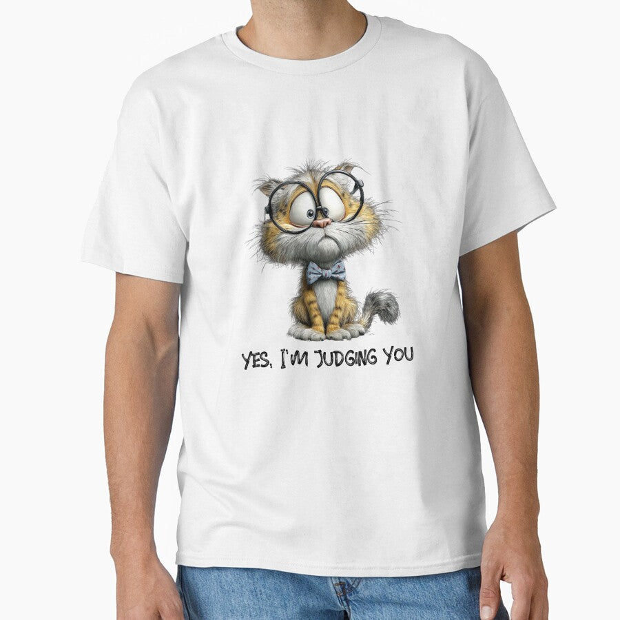 Yes, I’m Judging You – Nerd Cat with Glasses | Funny Smart Cat Illustration by DigiWoosh T-Shirts, Hoodie,... (Image 1)