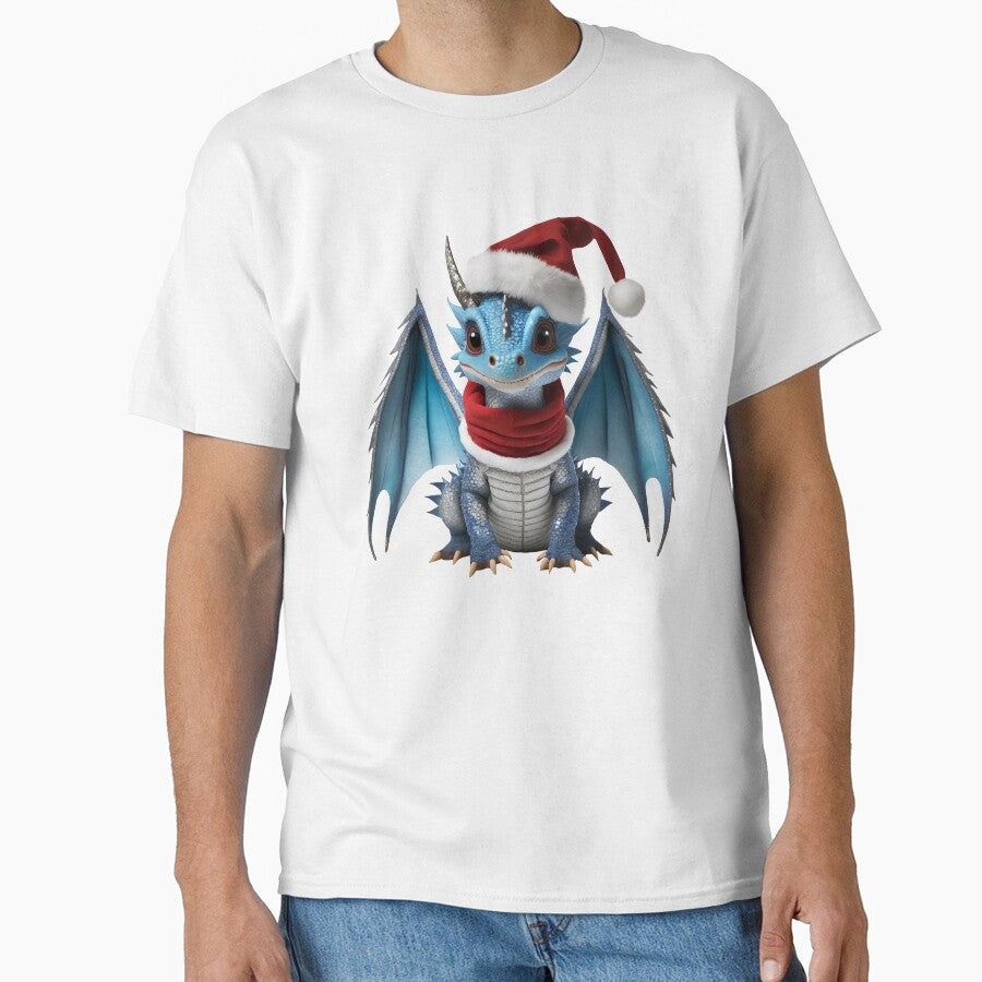 Realistic Artwork of a Cute Blue Baby Dragon Wearing a Red Festive Christmas Hat and Scarf by CuteopiaGallery... (Image 1)