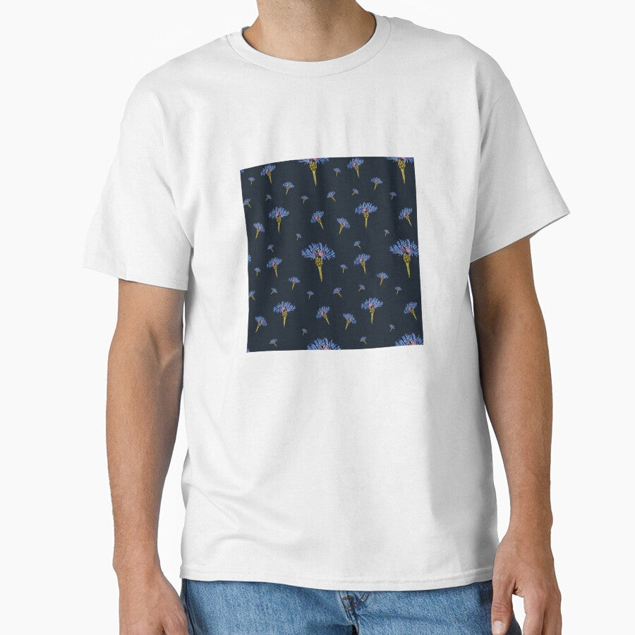 Flower blue violet pattern hand drawn watercolor blue by Yana Mustafina | Boho Soulful Designs T-Shirts,... (Image 1)