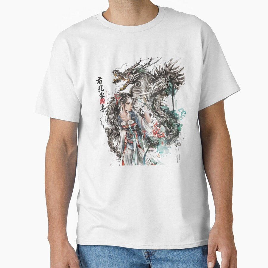 Japanes Dragon And Woman. Tattoo Style Art by Lucy Goosy Art T-Shirts, Hoodie, Sweatshirt | BlankRebels.com (Image 1)