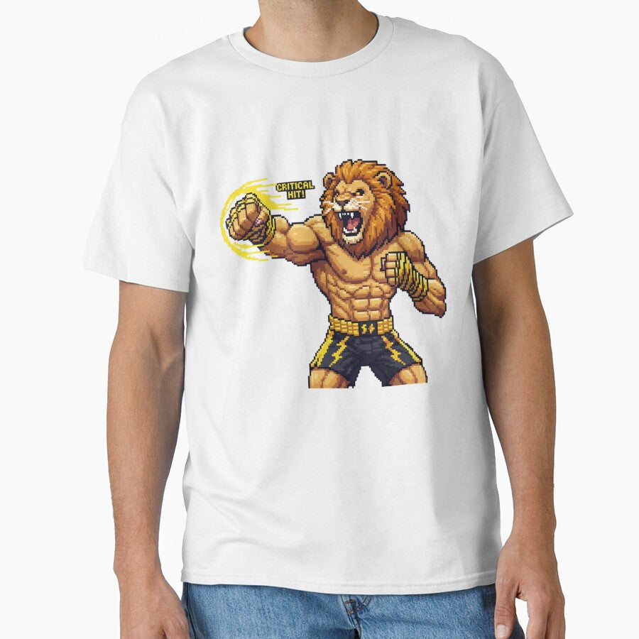 Critical Hit Pixel Art Lion Fighter Retro Game by Zyra_urs T-Shirts, Hoodie, Sweatshirt | BlankRebels.com (Image 1)