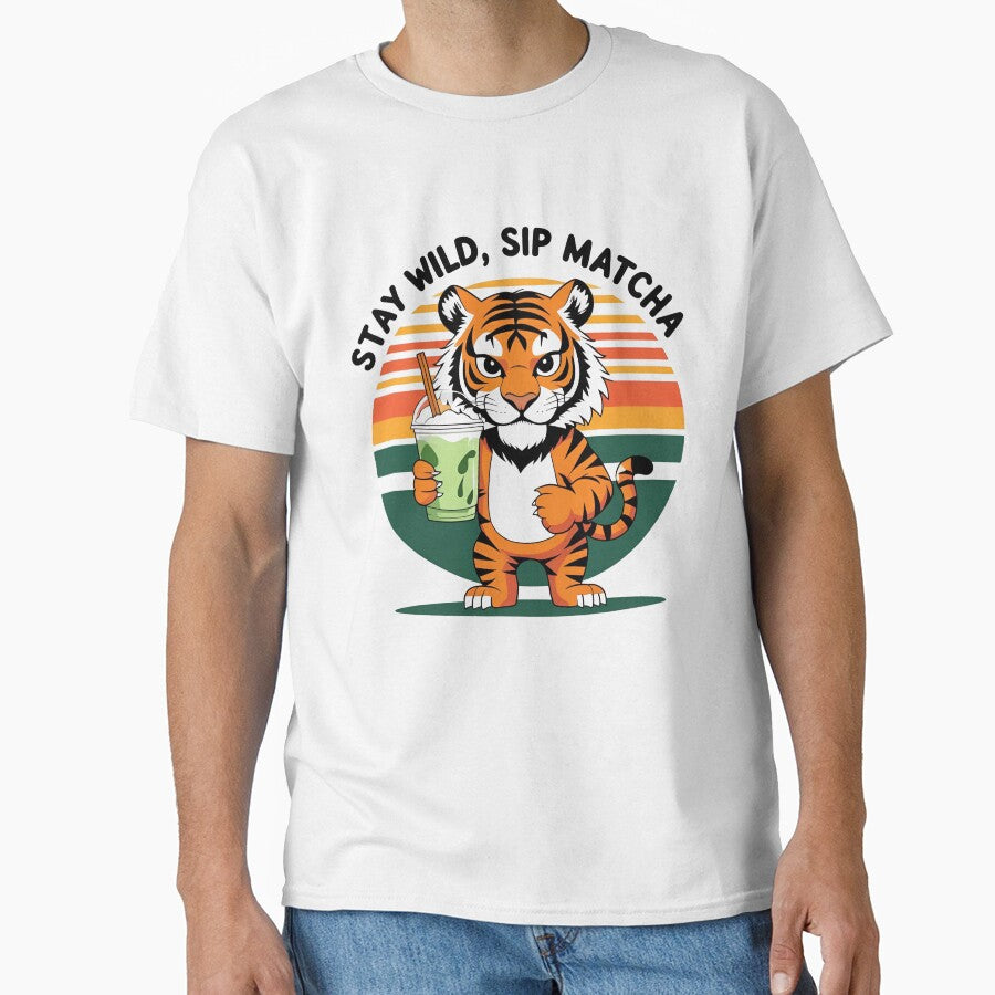 Stay Wild, Sip Matcha – Cute Tiger Retro Matcha Design by KarolMachaj T-Shirts, Hoodie, Sweatshirt (Image 1)
