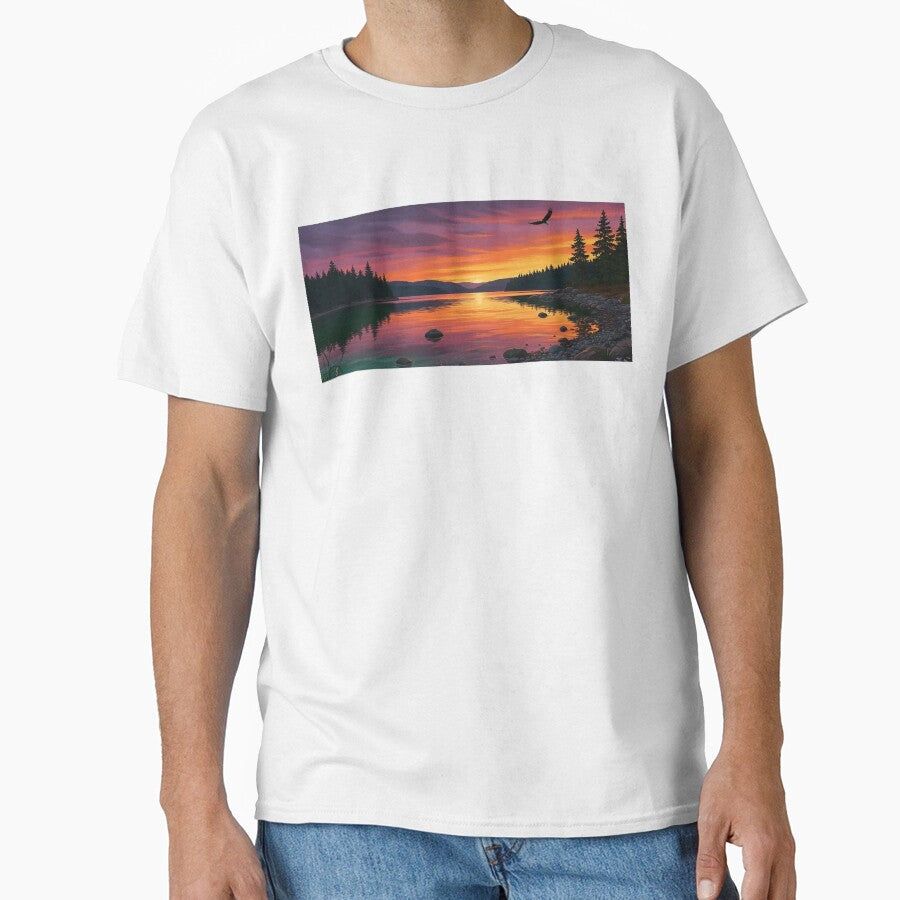 Golden Sunset Over Tranquil Lake Landscape by Articooler T-Shirts, Hoodie, Sweatshirt | BlankRebels.com (Image 1)