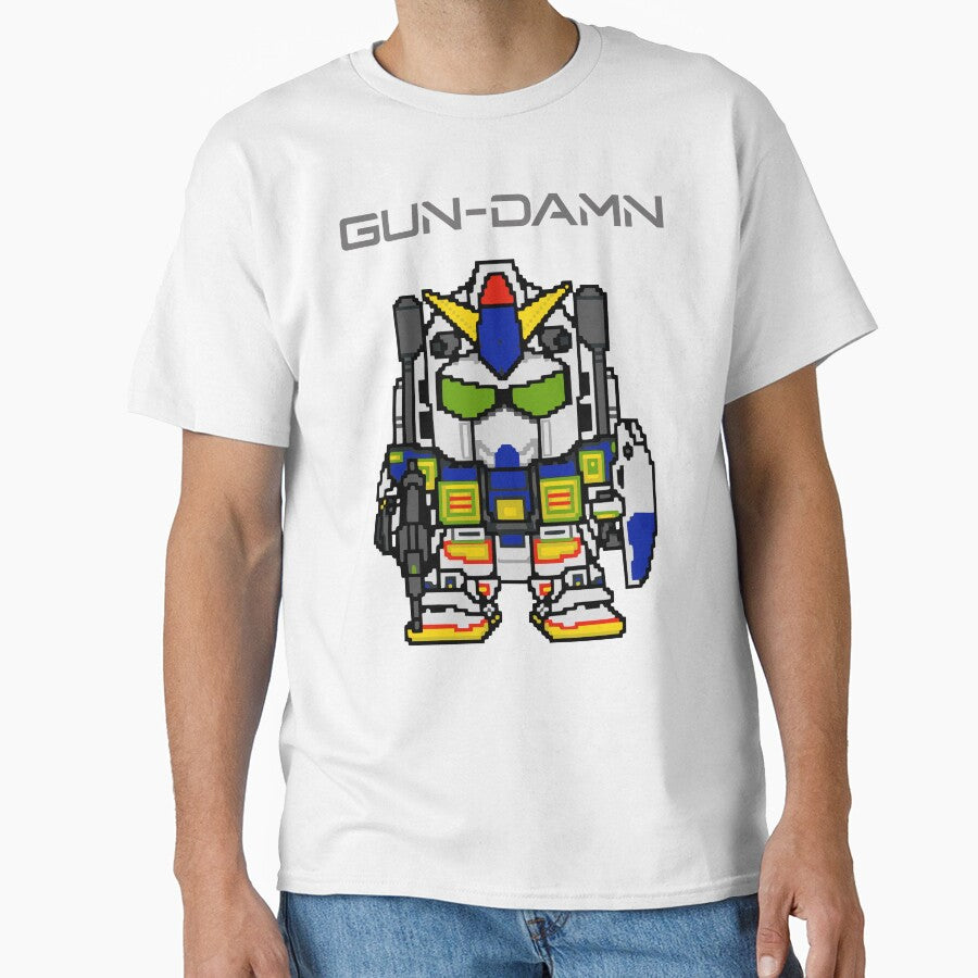 GUNDAM SHIRT Mecha Robot Japan Anime T-shirt Dot Art Tee 80's Gun-damn Mobile Suit Anime t-shirt Unisex Kawaii... (Image 1)