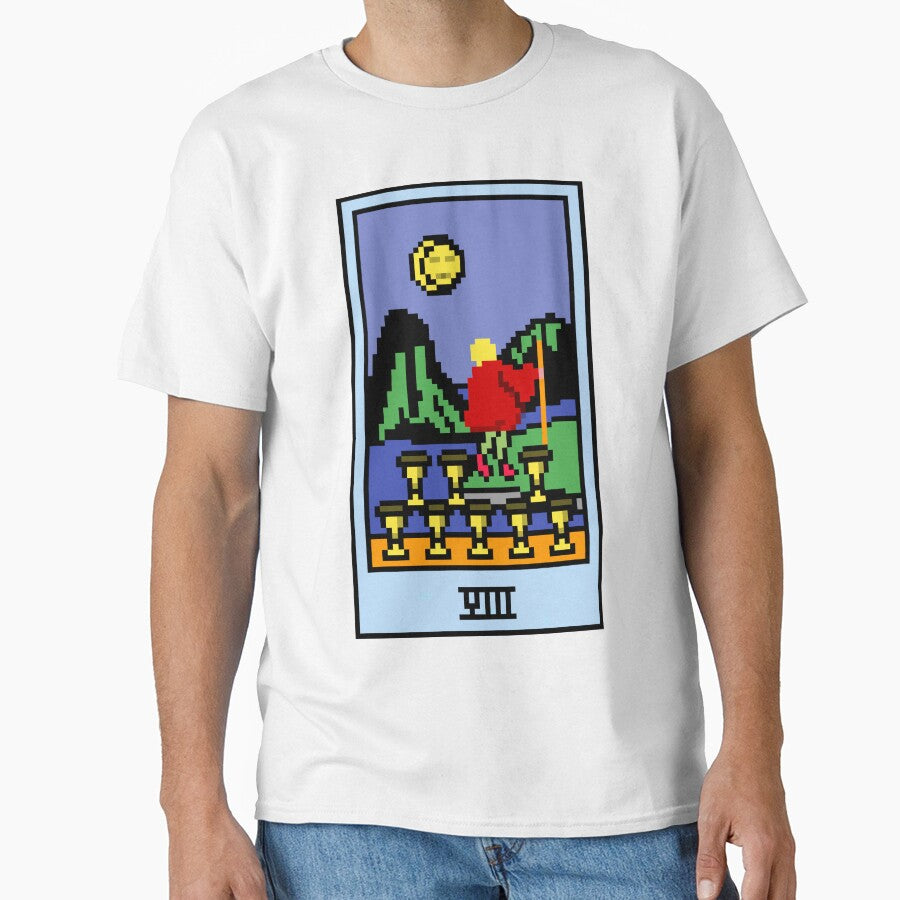 Wait, is this pixel art tarot? Yellow - Minor Arcana 'Eight of Cups' (Design for T-shirt, stickers and other... (Image 1)