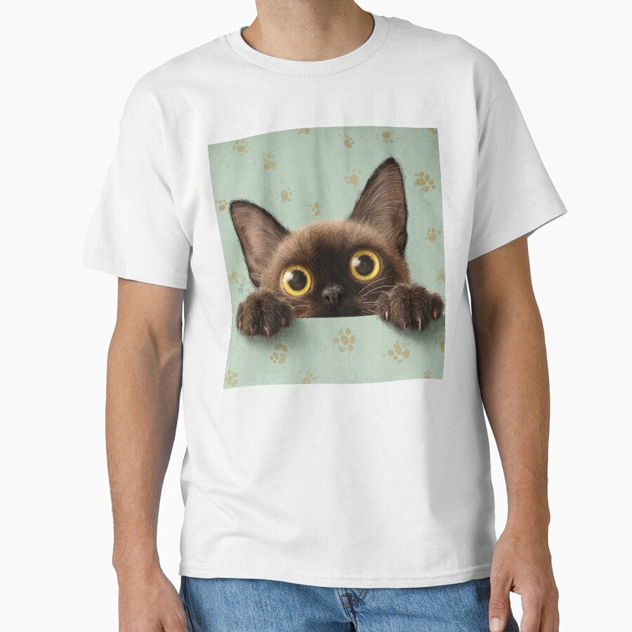 Burmese Cat Peeking over Wall 01 by Elisabeth Lucas T-Shirts, Hoodie, Sweatshirt | BlankRebels.com (Image 1)