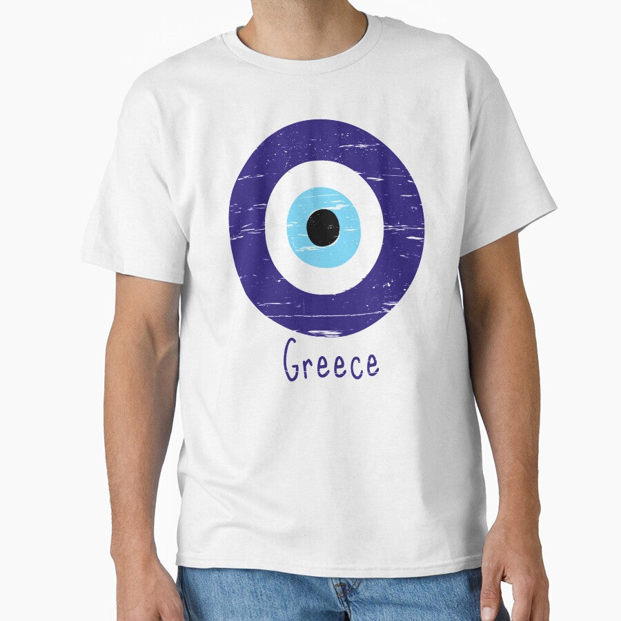 Distressed Greek Protection From Evil Eye Device (Nazar Amulet) by Happy Puppy Print On Demand T-Shirts,... (Image 1)