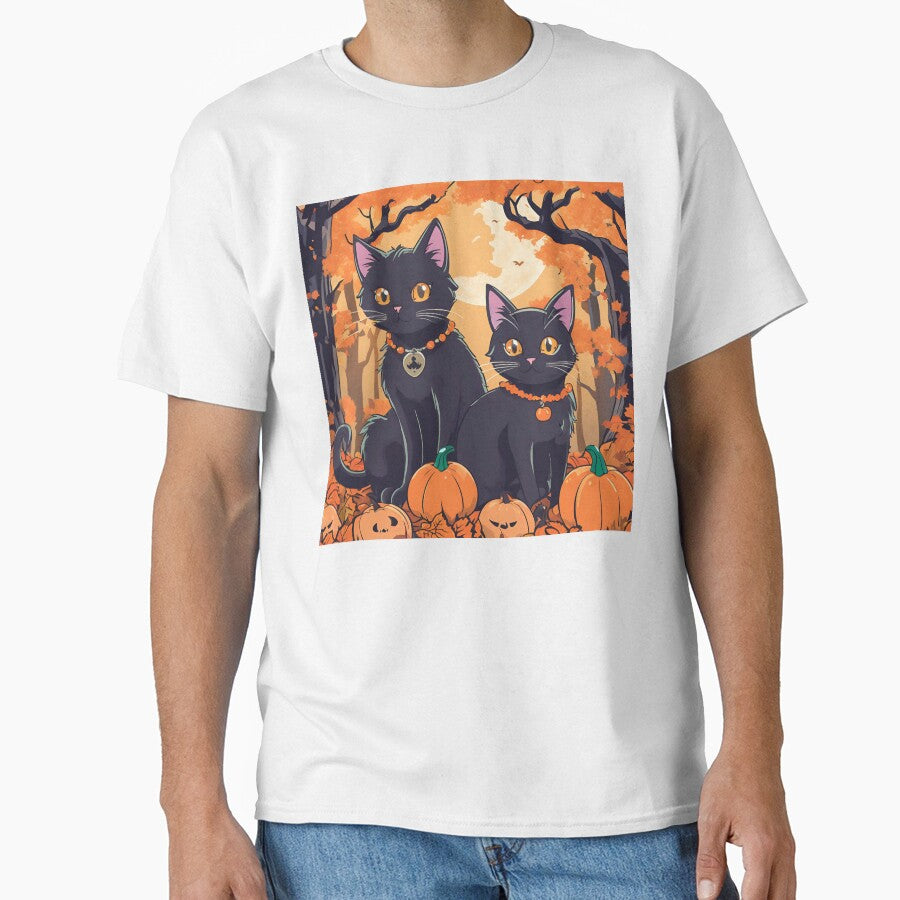 Cute halloween cat couple in pumpkin forest! by stefan21244 T-Shirts, Hoodie, Sweatshirt | BlankRebels.com (Image 1)