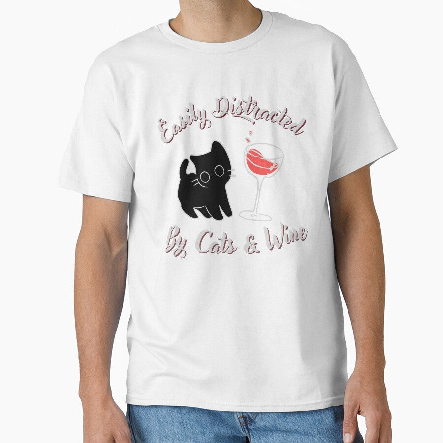 Easily Distracted by Cats and Wine – Funny Cat Mom Quote by puurfectcat T-Shirts, Hoodie, Sweatshirt (Image 1)