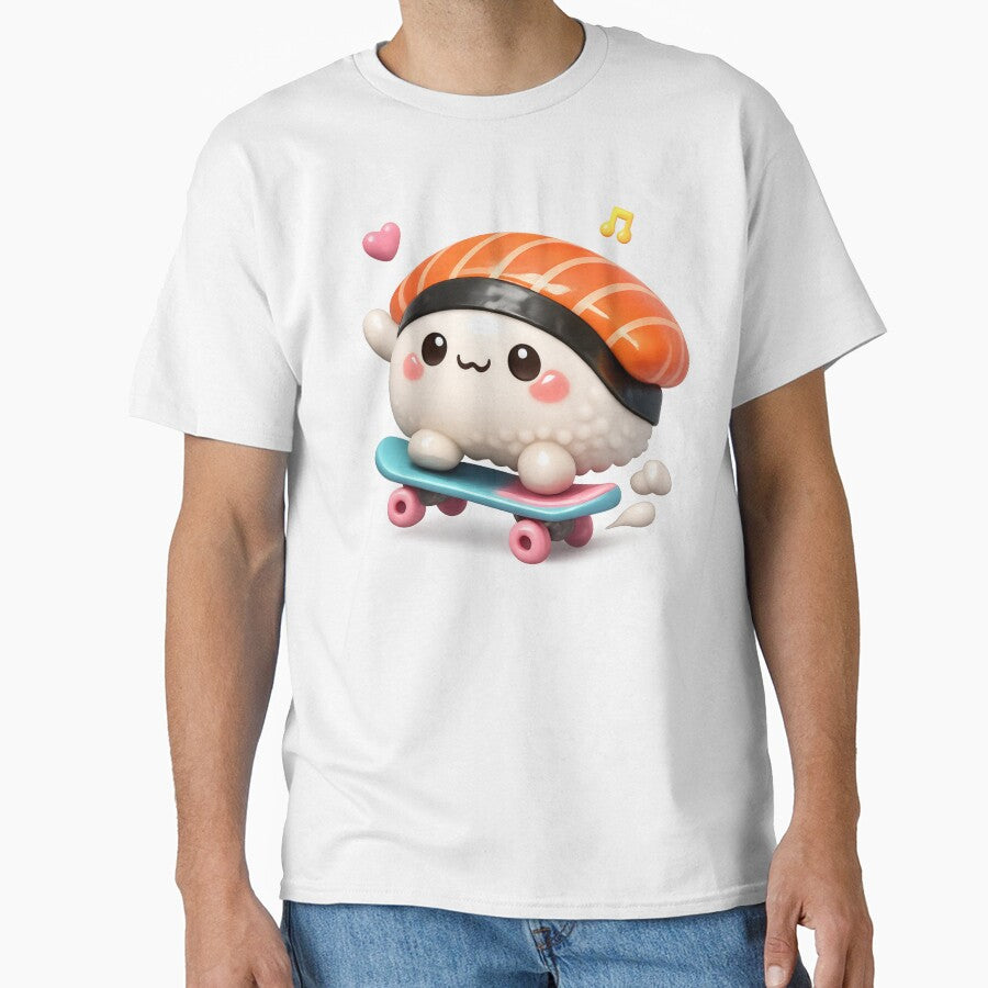 Cute Sushi Skateboarder | Kawaii Fun Salmon Nigiri Sushi Skater by Moons Studio T-Shirts, Hoodie, Sweatshirt (Image 1)