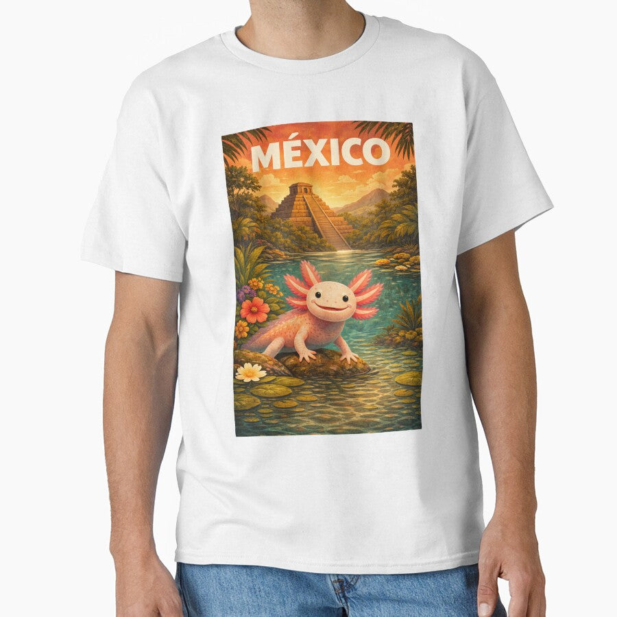Cute Axolotl with Mayan Temple Art by RetroPop23 T-Shirts, Hoodie, Sweatshirt | BlankRebels.com (Image 1)
