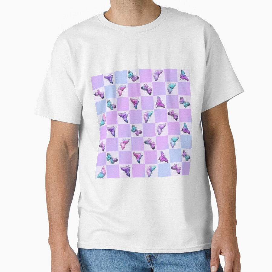 Holographic Butterflies Purple Checkerboard by NdesignTrend T-Shirts, Hoodie, Sweatshirt | BlankRebels.com (Image 1)
