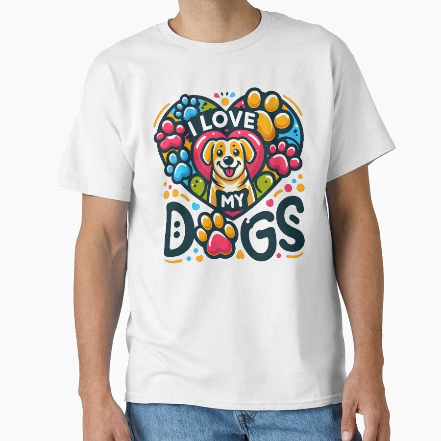 Cute Dog Illustration with "I Love My Dogs" Heart and Paw Prints. by The-T-In-Retro T-Shirts, Hoodie, Sweatshirt (Image 1)