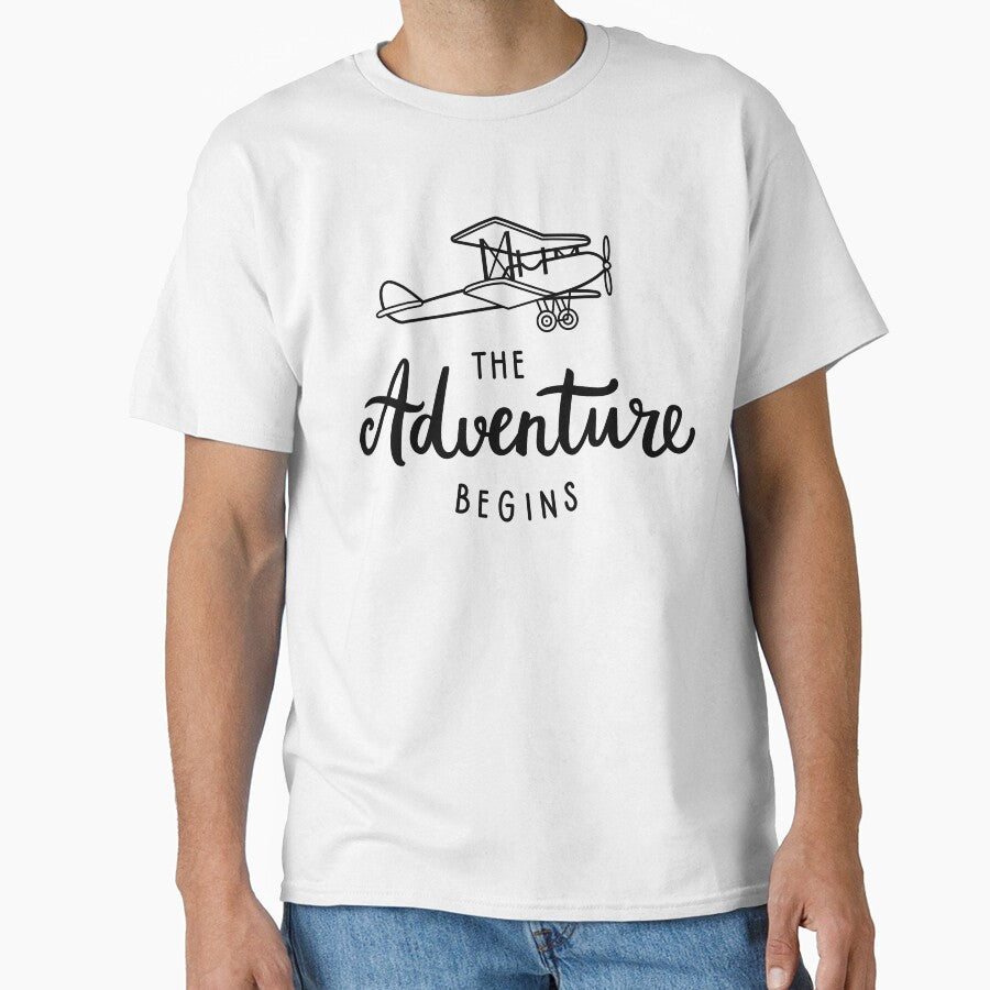 Adventure brush lettering phrase & vintage biplane by Darina Gulbina T-Shirts, Hoodie, Sweatshirt | BlankRebels.com (Image 1)