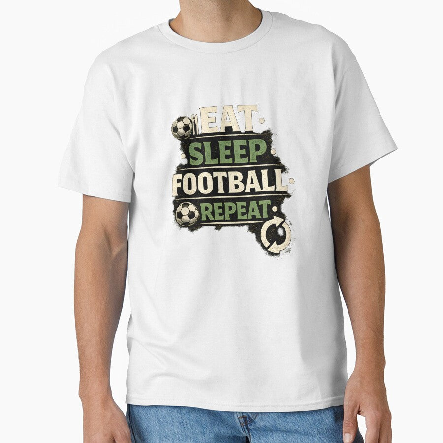 Eat Sleep Football Repeat – Vintage Soccer Fan Tee by WhisperFrame