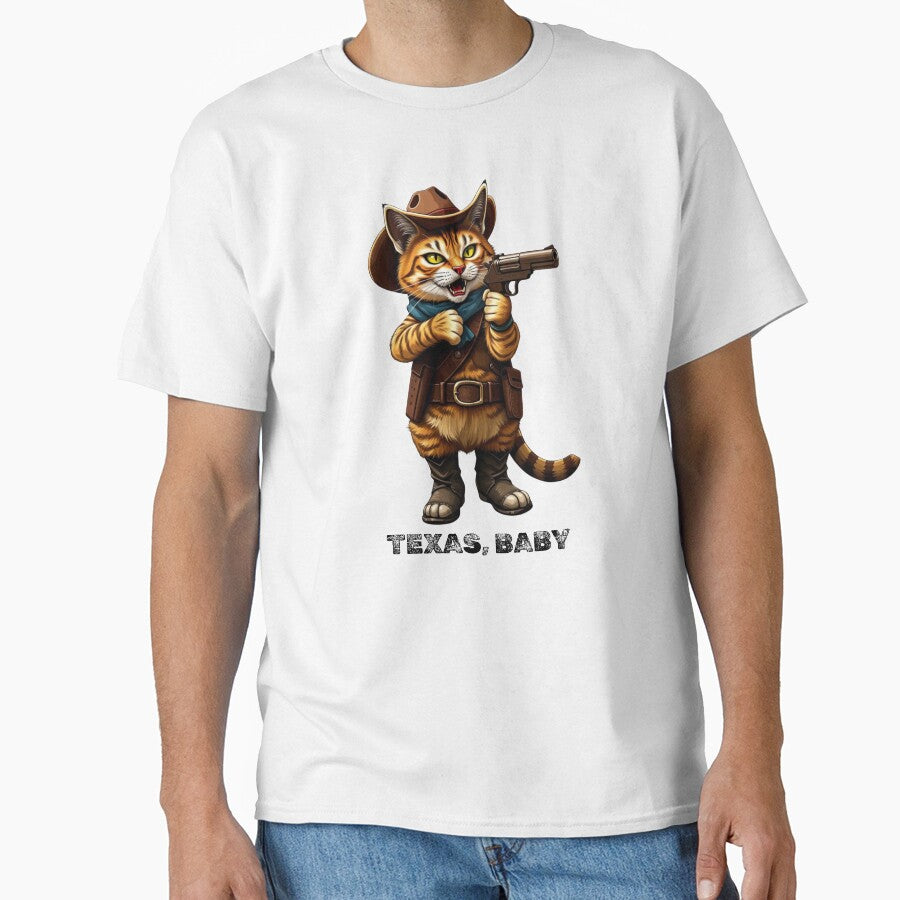 cowboy cat with cowboy hat and gun and Texas, Baby by GinnyGi T-Shirts, Hoodie, Sweatshirt | BlankRebels.com (Image 1)