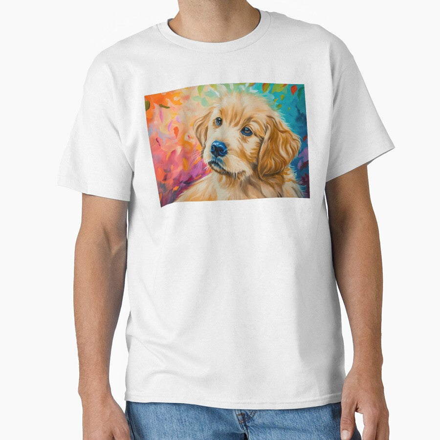 Cute adorable golden retriever puppy, pet dog pup colorful painting artwork art by PictureUp T-Shirts, Hoodie,... (Image 1)