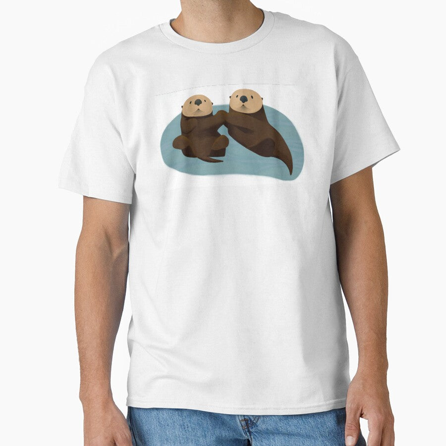 Sweet sea otters holding hands (white background) by Sage8 T-Shirts, Hoodie, Sweatshirt | BlankRebels.com (Image 1)