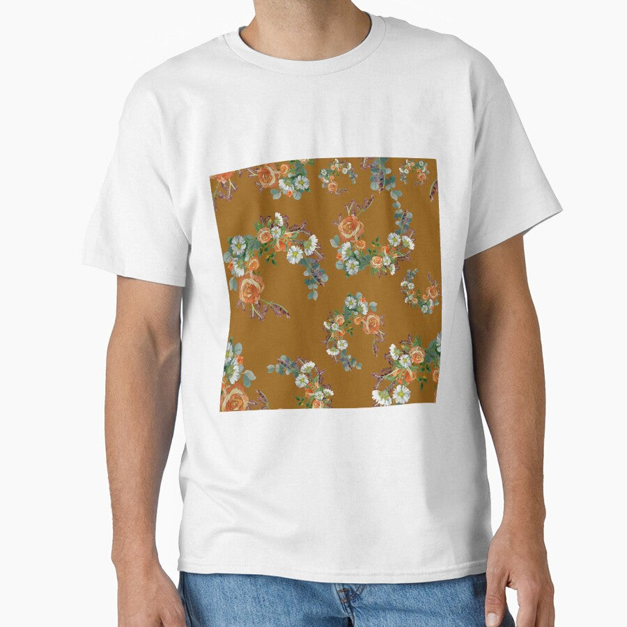 Flower rose daisy branch pattern a watercolor brown by Yana Mustafina | Boho Soulful Designs T-Shirts, Hoodie,... (Image 1)