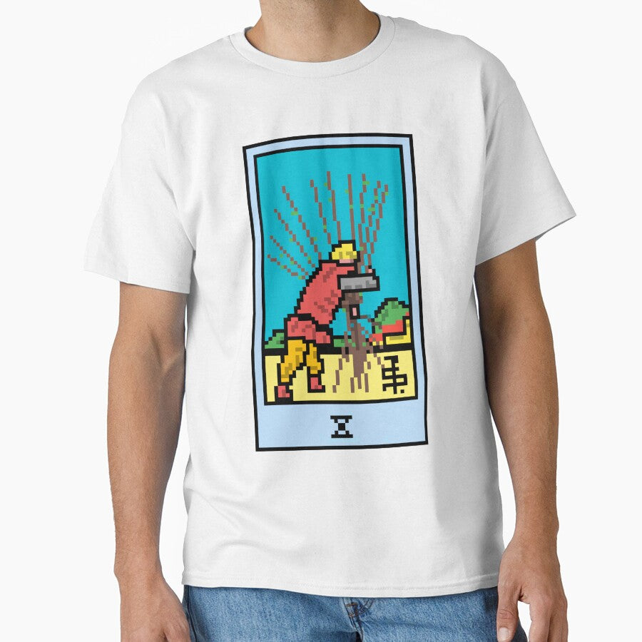 Wait, is this pixel art tarot? White - Minor Arcana 'Ten of Wands' (Design for T-shirt, stickers and other... (Image 1)