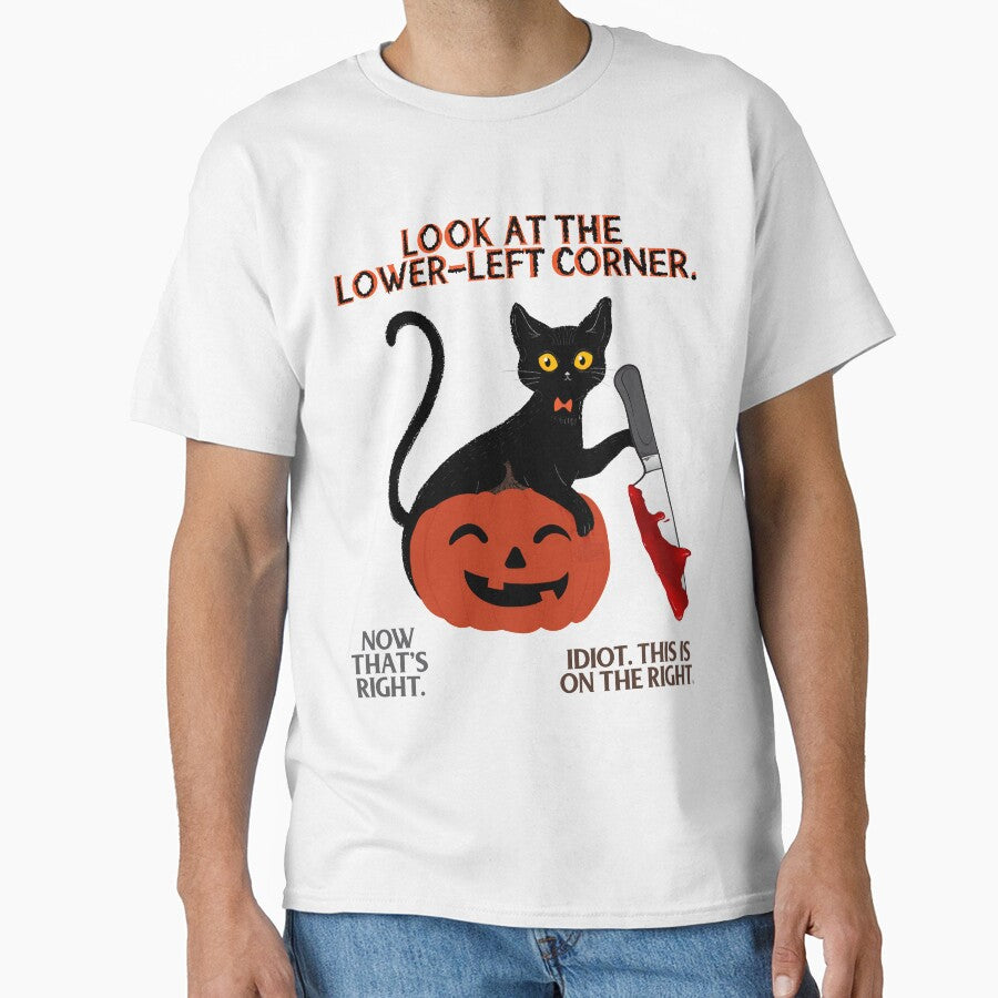 Funny Black Cat Halloween Look Right Left Corner Blood Knife by porcodiseno T-Shirts, Hoodie, Sweatshirt (Image 1)