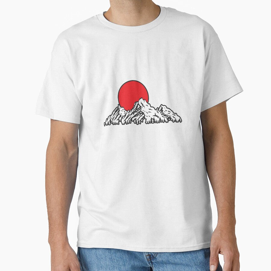 Three Mountains With A Red Sun Behind by Jrodi T-Shirts, Hoodie, Sweatshirt | BlankRebels.com (Image 1)