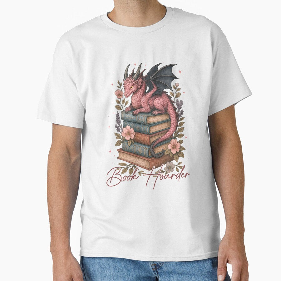Book hoarder pink dragon and books by FatBirdie
