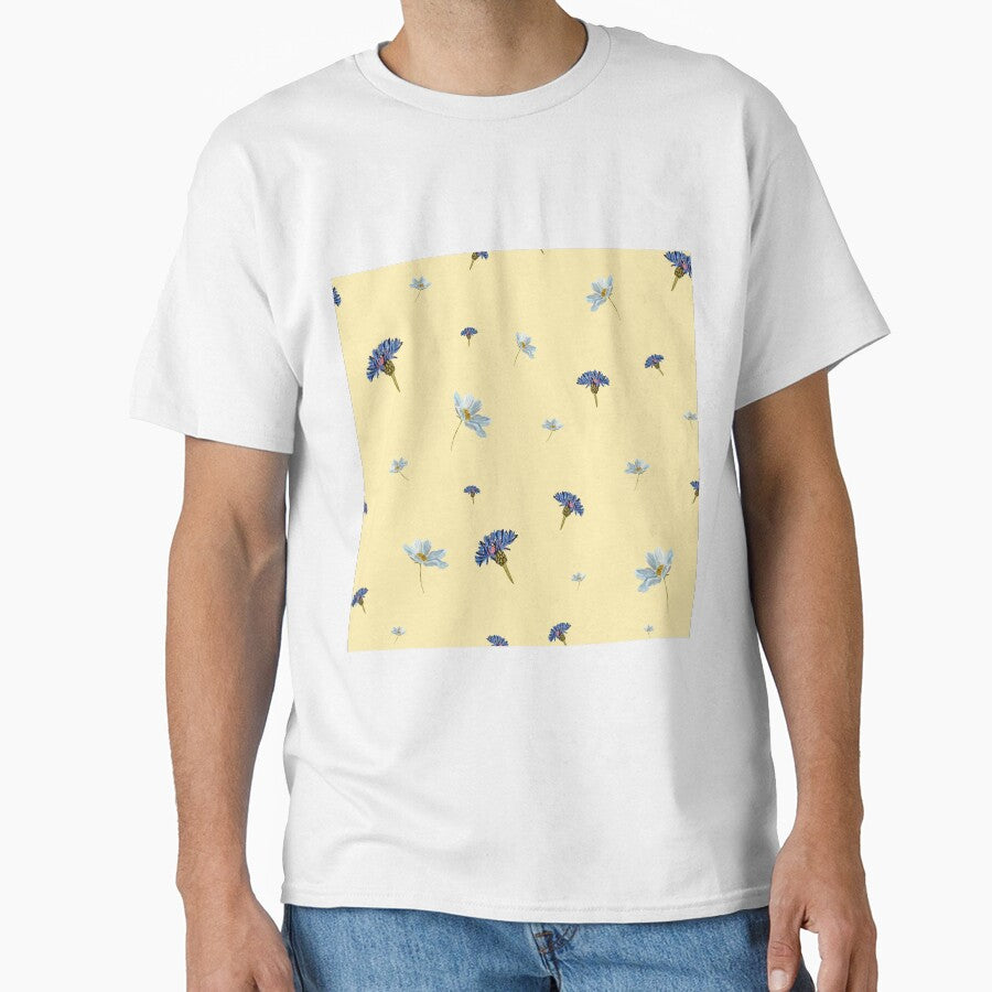 Flower Blue Daisy Pattern Seamless Watercolor Yellow Yana Mustafina Boho Soulful T-Shirts, Hoodie, Sweatshirt