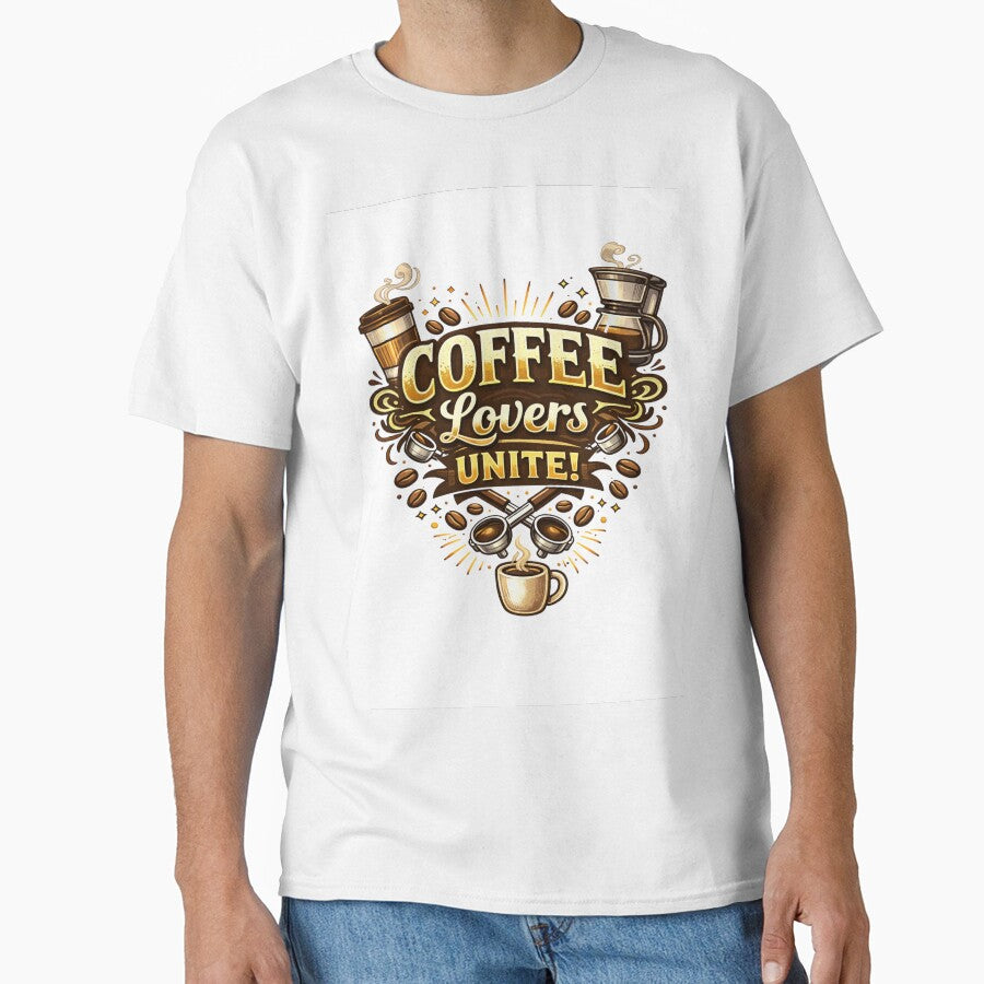 Coffee Lovers Unite Typography Design by AntonioJ8 T-Shirts, Hoodie, Sweatshirt | BlankRebels.com (Image 1)