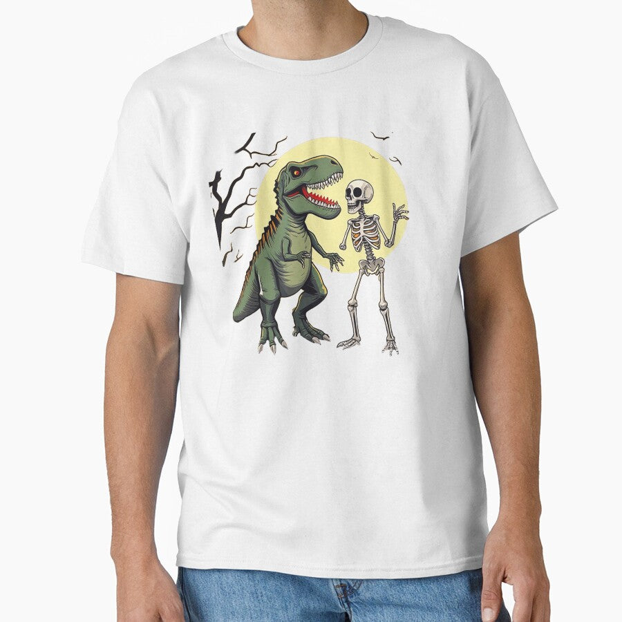 Dinosaur and Skeleton Scene – Dark Fantasy Illustration by bestoffers T-Shirts, Hoodie, Sweatshirt (Image 1)