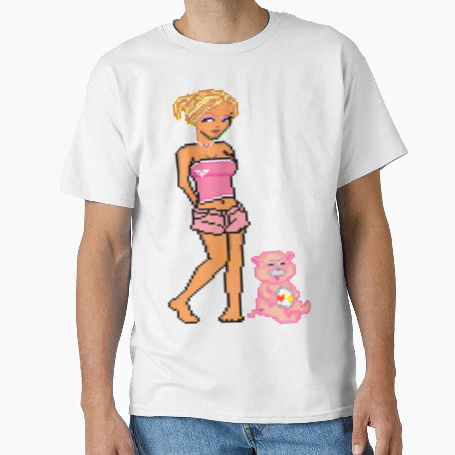 dollz mania pixelated doll 2000s blonde pretty girl with cute bear by stickersbyro ☆ T-Shirts, Hoodie, Sweatshirt (Image 1)