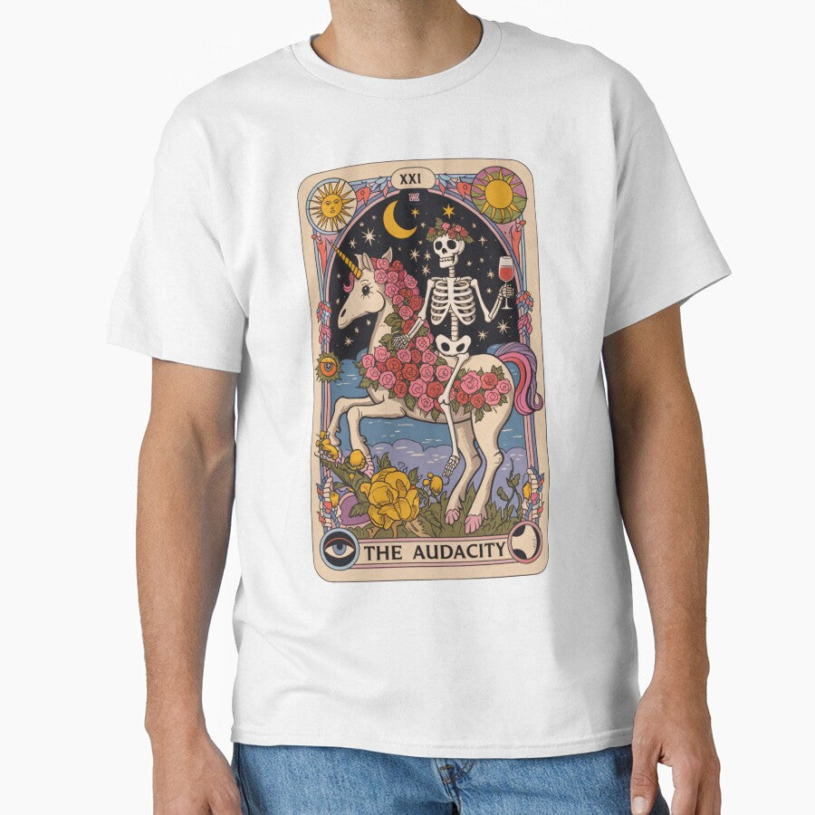 The Audacity – Skeleton on Unicorn Tarot Design by Charlietule T-Shirts, Hoodie, Sweatshirt | BlankRebels.com (Image 1)