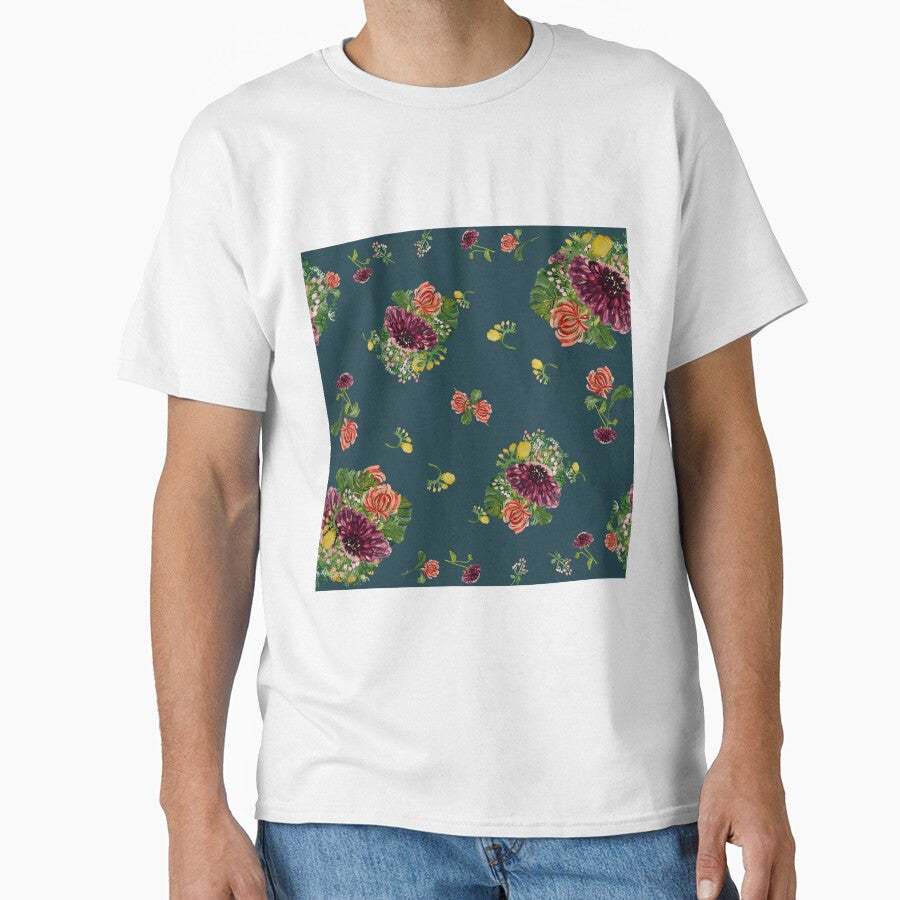 Dahlia palm flower pattern a watercolor turquoise by Yana Mustafina | Boho Soulful Designs T-Shirts, Hoodie,... (Image 1)