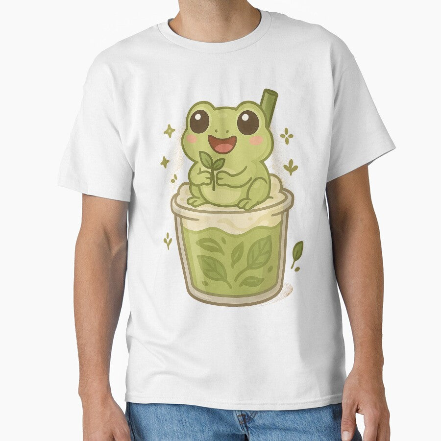 Kawaii Matcha Latte with Endangered Glass Frog – Cute Eco Drink Art by Asbiell T-Shirts, Hoodie, Sweatshirt (Image 1)