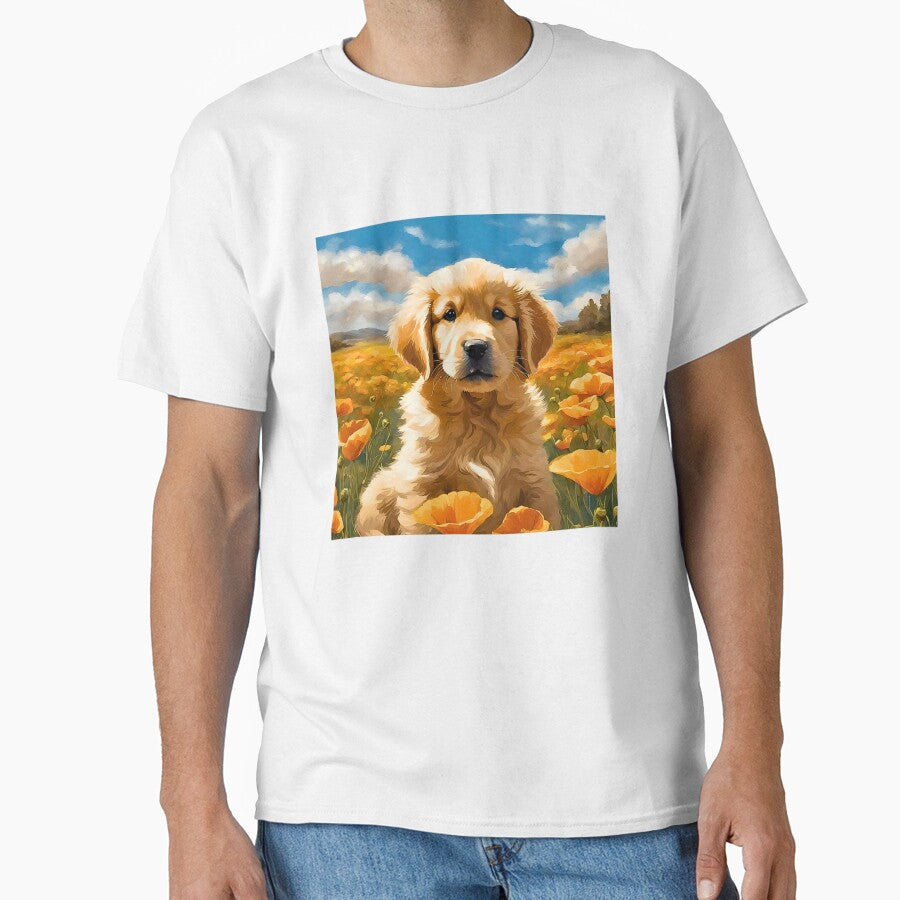 California Poppy Golden Retriever Puppy by Fredster1966 T-Shirts, Hoodie, Sweatshirt | BlankRebels.com (Image 1)