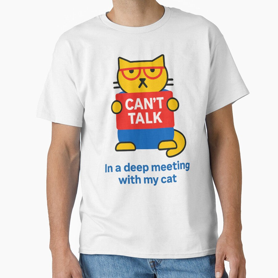 Can't talk. In a deep meeting with my cat! – Funny T-Shirt and Hoodie for Cat Lovers – Cozy Remote Work Style... (Image 1)