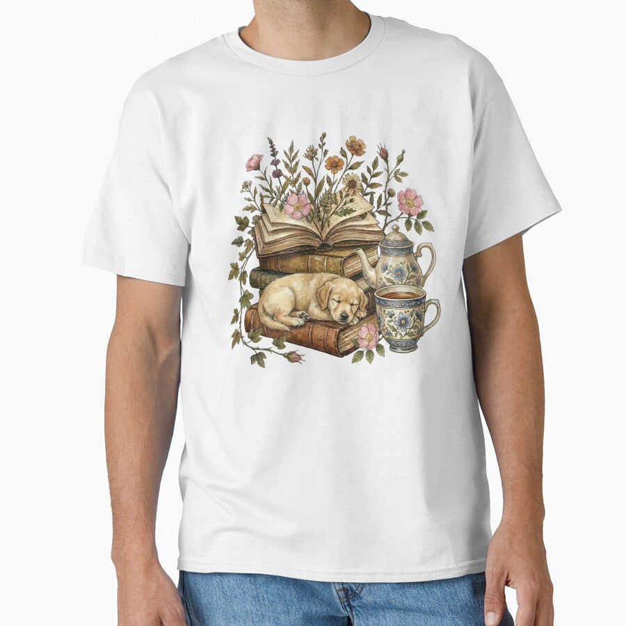 Cozy Vintage Books, Wildflowers, Tea & Dog Aesthetic by EverBranz-stor T-Shirts, Hoodie, Sweatshirt (Image 1)