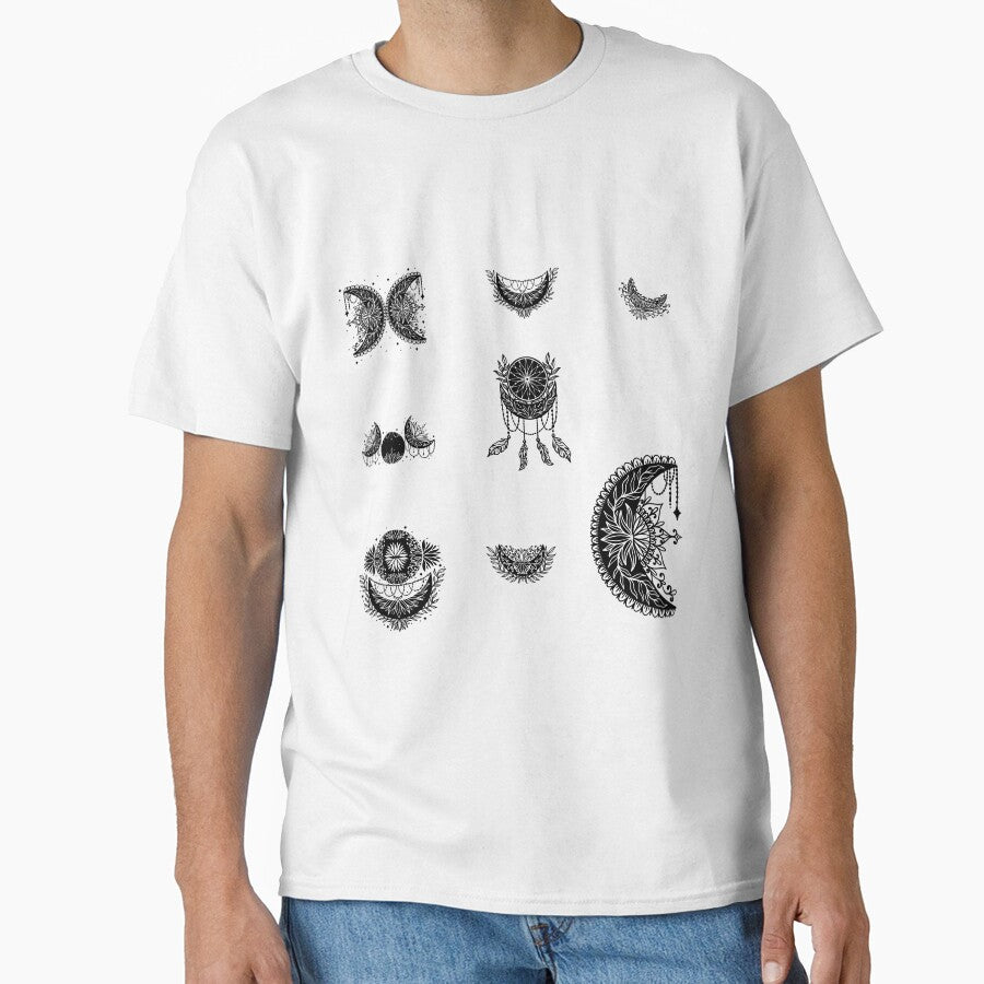Black Floral Crescent Moon Sticker Sheet, Moon Wildflowers, Moon Mandala by Black11Flamingo T-Shirts, Hoodie,... (Image 1)