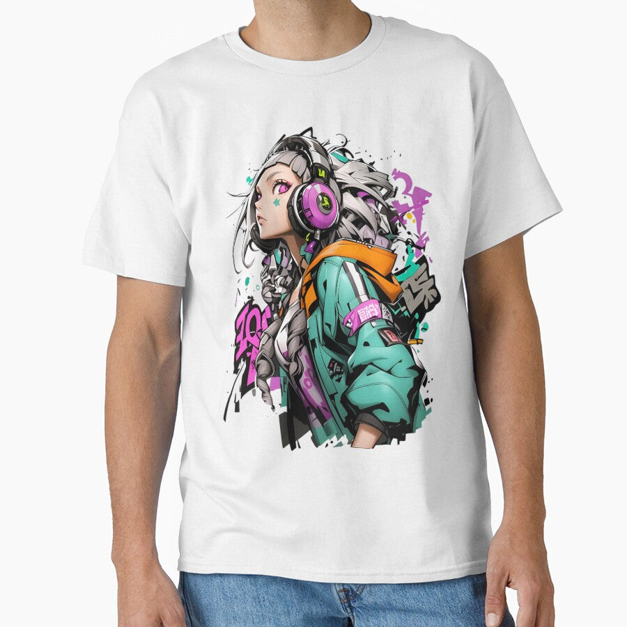 Neon Beat Girl – Cyberpunk Anime Headphones Aesthetic by Dyan4 T-Shirts, Hoodie, Sweatshirt | BlankRebels.com (Image 1)