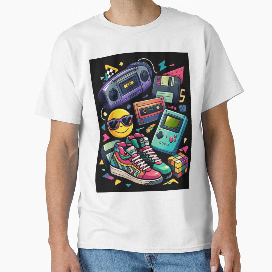 90s Aesthetic Retro Essentials – Nostalgic 90s Kid Gaming & Boombox Illustration by OutofOfficeWear T-Shirts,... (Image 1)