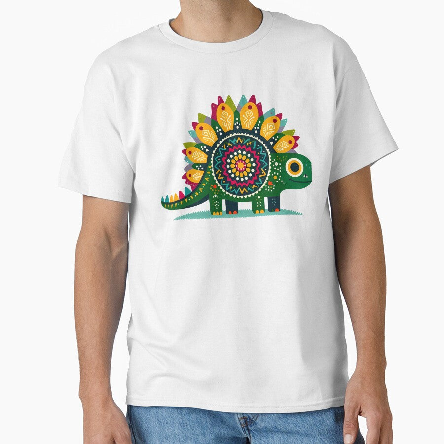 Cute Stegosaurus with Flowers - Scandinavian Folk Art by heidiannemorris © by FOLK ART FUSION by... (Image 1)