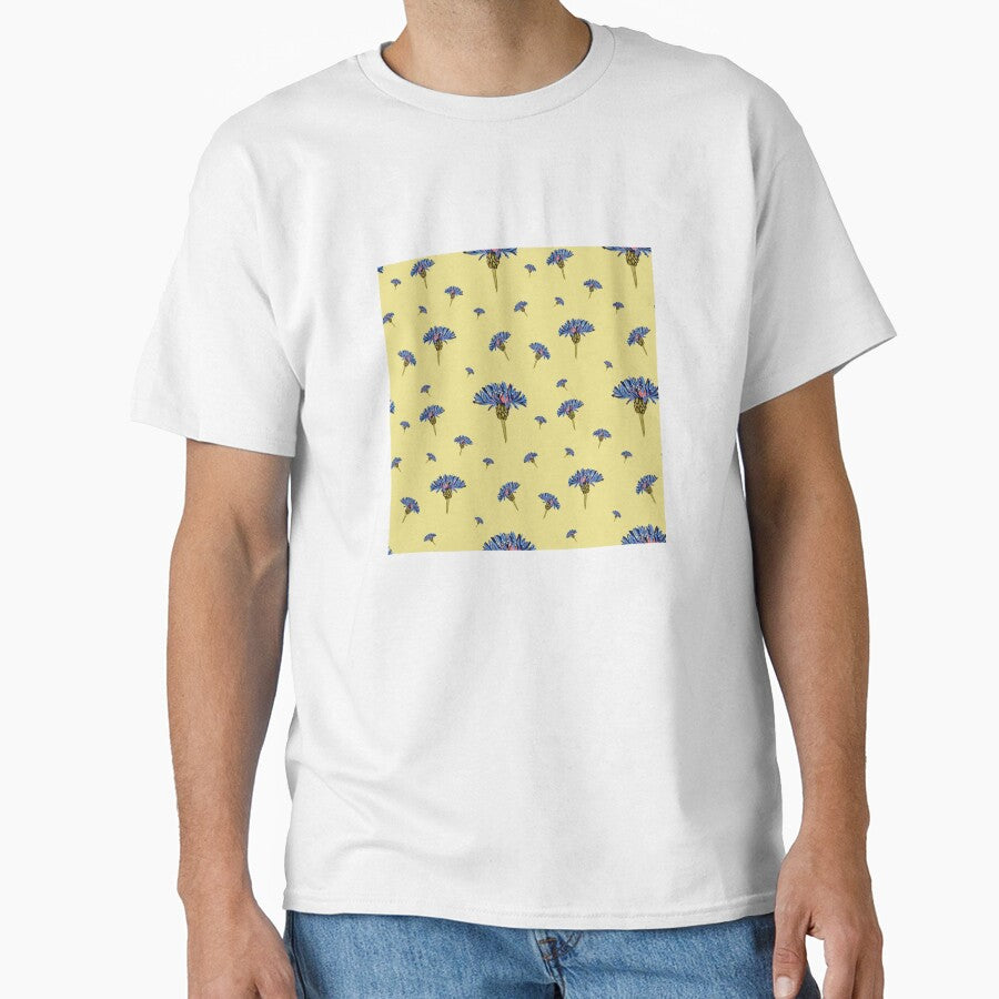 Flower blue violet pattern hand drawn watercolor yellow by Yana Mustafina | Boho Soulful Designs T-Shirts,... (Image 1)