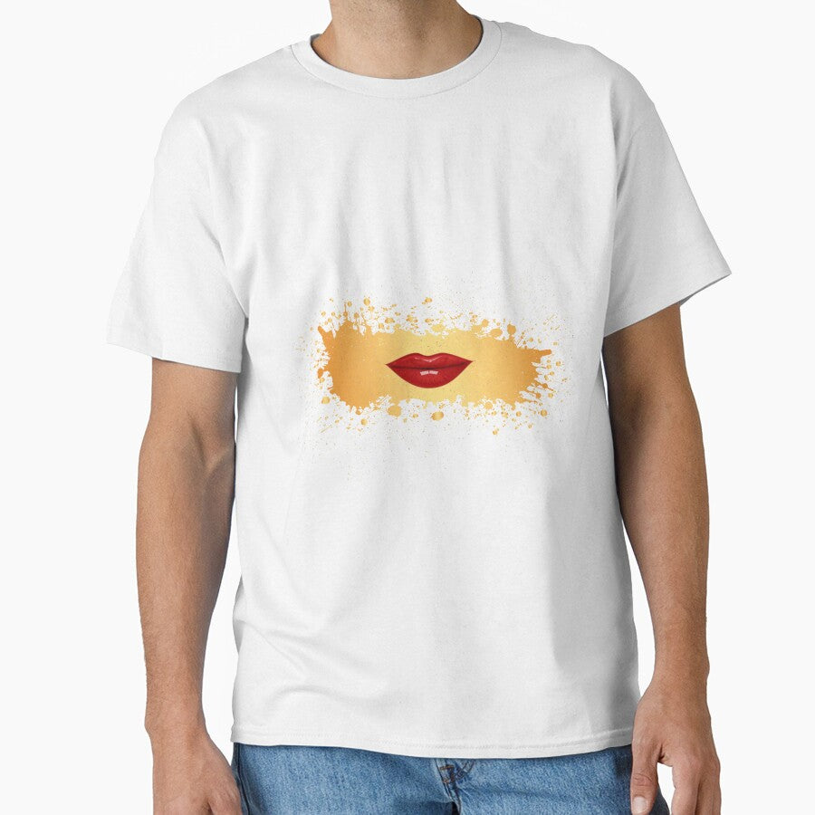 Red lips on golden splash grunge by LynksArts T-Shirts, Hoodie, Sweatshirt | BlankRebels.com (Image 1)