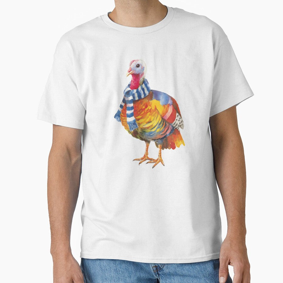 Cute Watercolor Turkey Wearing Winter Scarf by 1707warehouse T-Shirts, Hoodie, Sweatshirt | BlankRebels.com (Image 1)