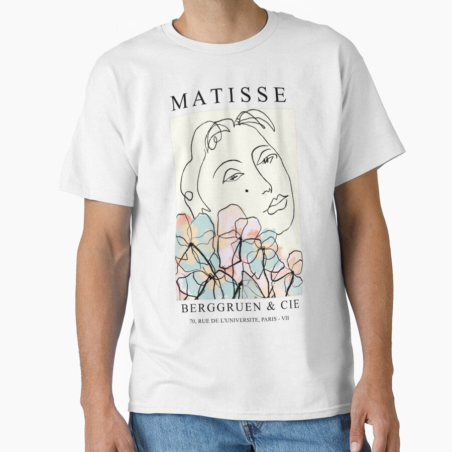 Matisse Line Art - Woman with Flowers - Darkacademia by Asher-and-Asher T-Shirts, Hoodie, Sweatshirt (Image 1)